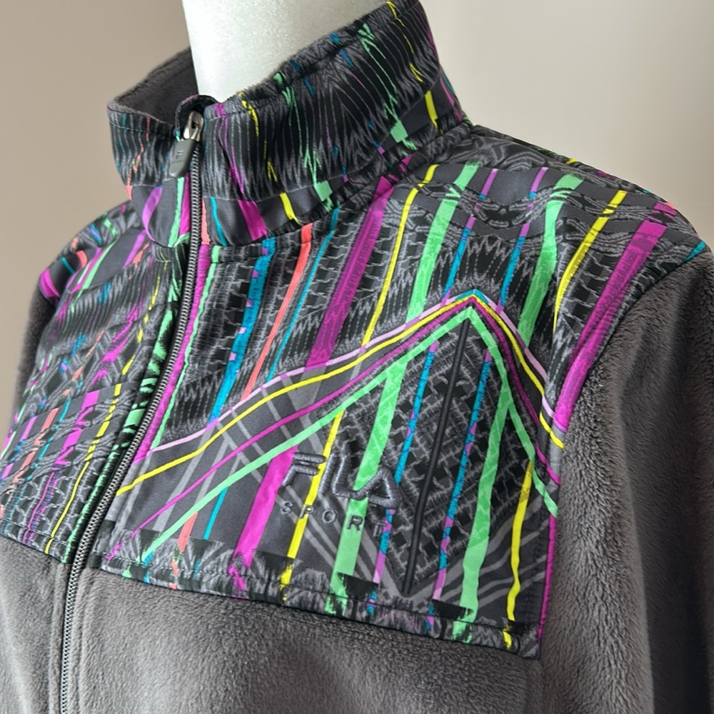 FILA SPORT Gray Fleece Zip Up Track Jacket Multicolored Retro 80s inspired Large - Picture 2 of 10